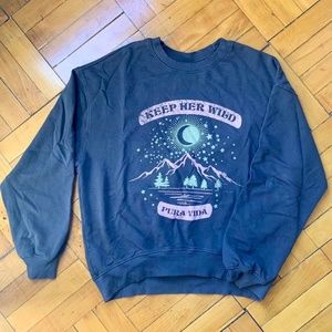 Pure Vida Keep Her Wild Distressed Black Pull-Over Sweatshirt